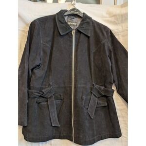 Highway black zippered suede women's jacket with waist tie